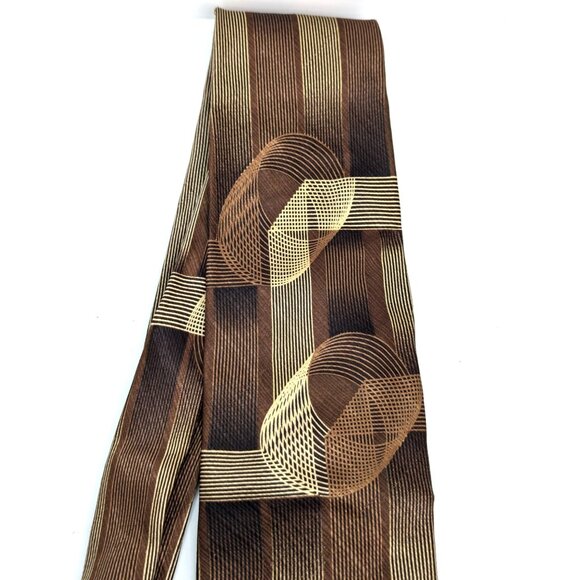 Alberto Zerra Brown Strip and Swirl Men Silk Necktie Standard 58 Inch - Picture 3 of 6